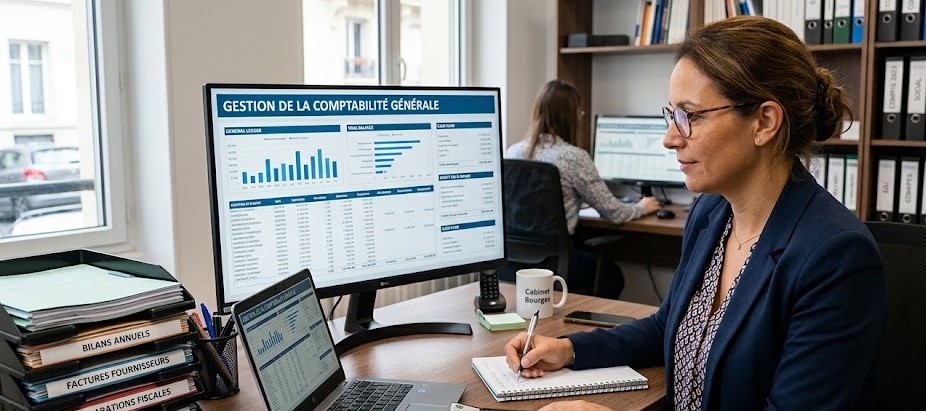 Tenue des comptes, bilans, déclarations fiscales... Une comptabilité générale rigoureuse et parfaitement maîtrisée est indispensable pour piloter votre activité en toute sérénité. Elle transforme vos chiffres en de véritables outils d'aide à la décision.  Vous souhaitez externaliser ou optimiser votre gestion comptable ? Nos experts vous accompagnent à distance, par téléphone et par e-mail, pour sécuriser vos obligations et libérer votre temps. Contactez-nous pour faire le point sur vos besoins !