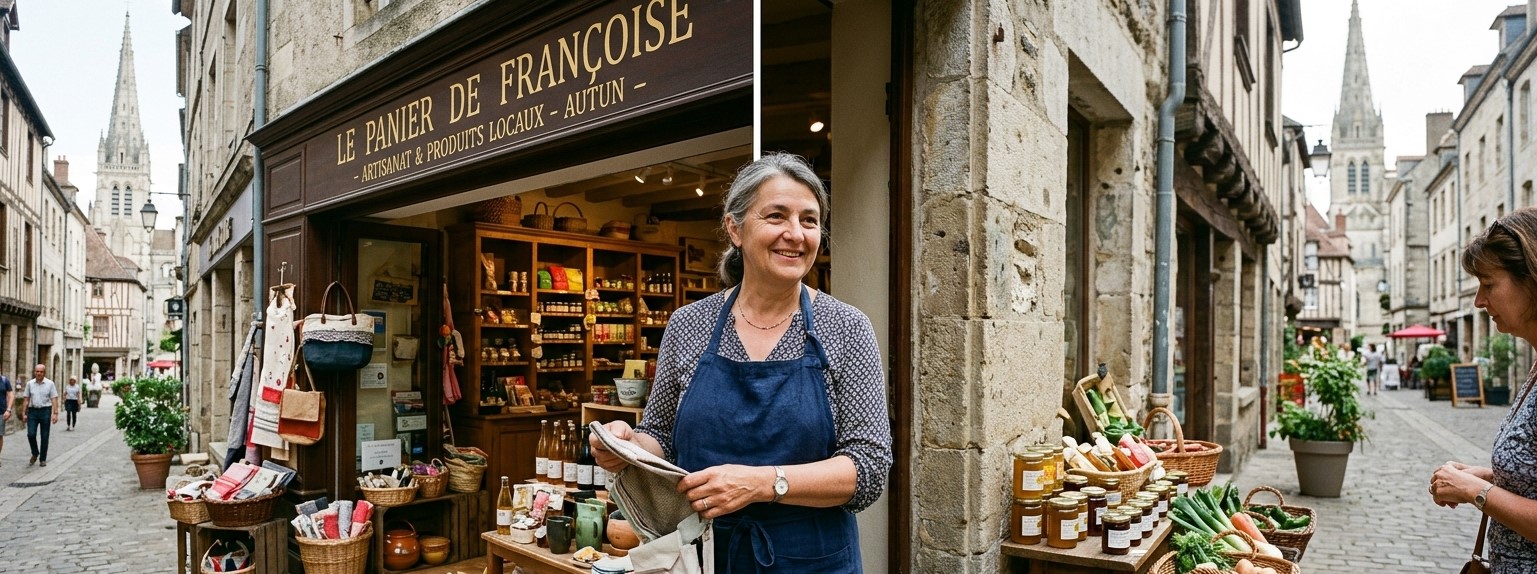 Élodie M. commerçante au centre-ville d'Autun.