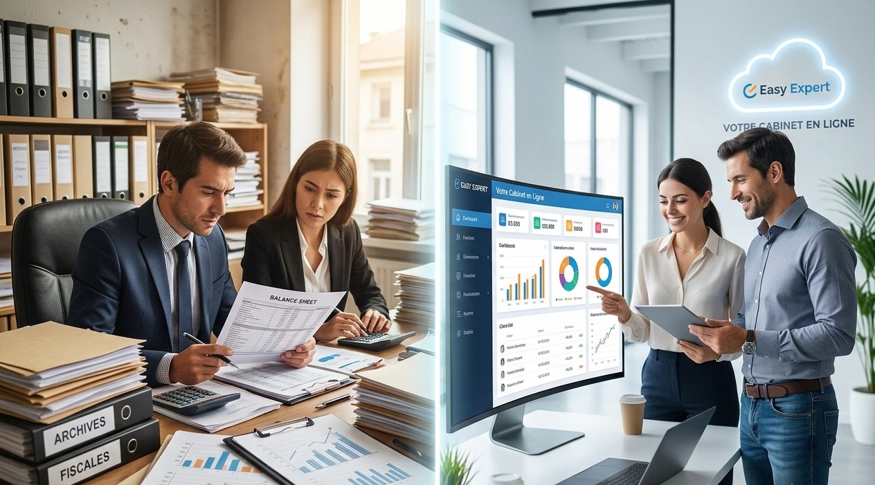Transition d'un cabinet physique vers l'expert-comptable en ligne Easy Expert à Ajaccio : outils numériques et gestion connectée des indicateurs financiers.